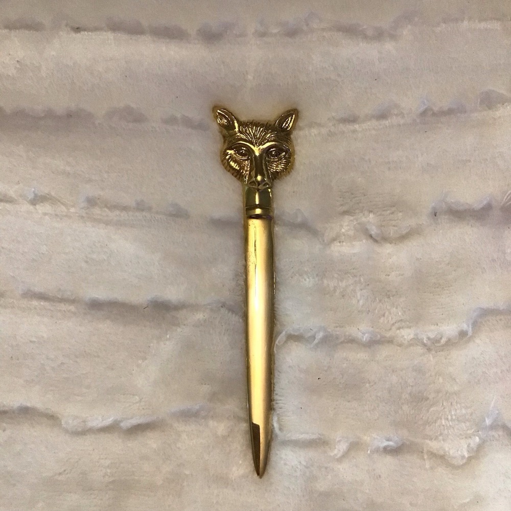 Vintage Style Heavy Solid Brass Fox letter Opener Desk Office 6 1/4''